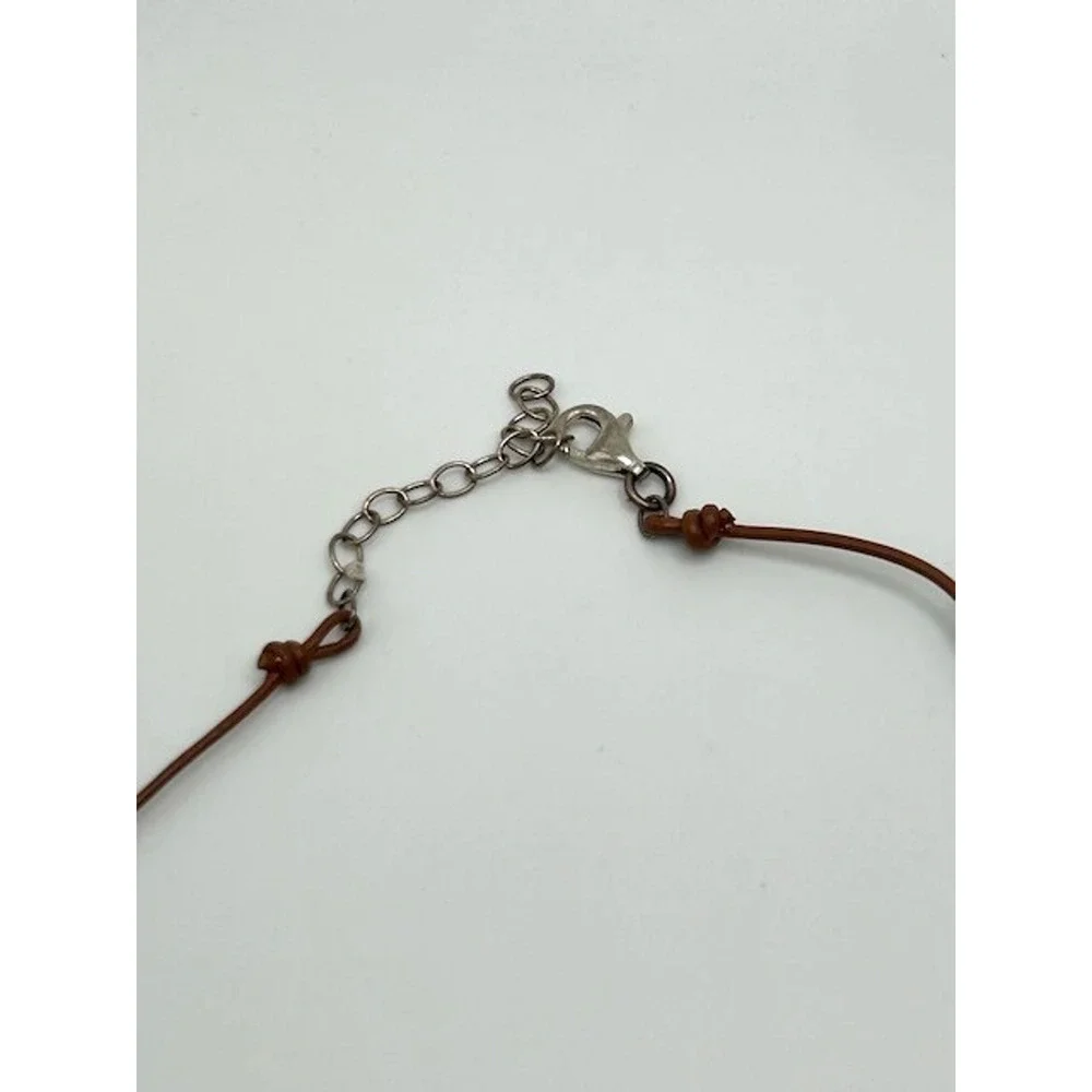 NWT Peyote Bird Teardrop Leather Cord Necklace Genuine Stone Sterling Silver 18